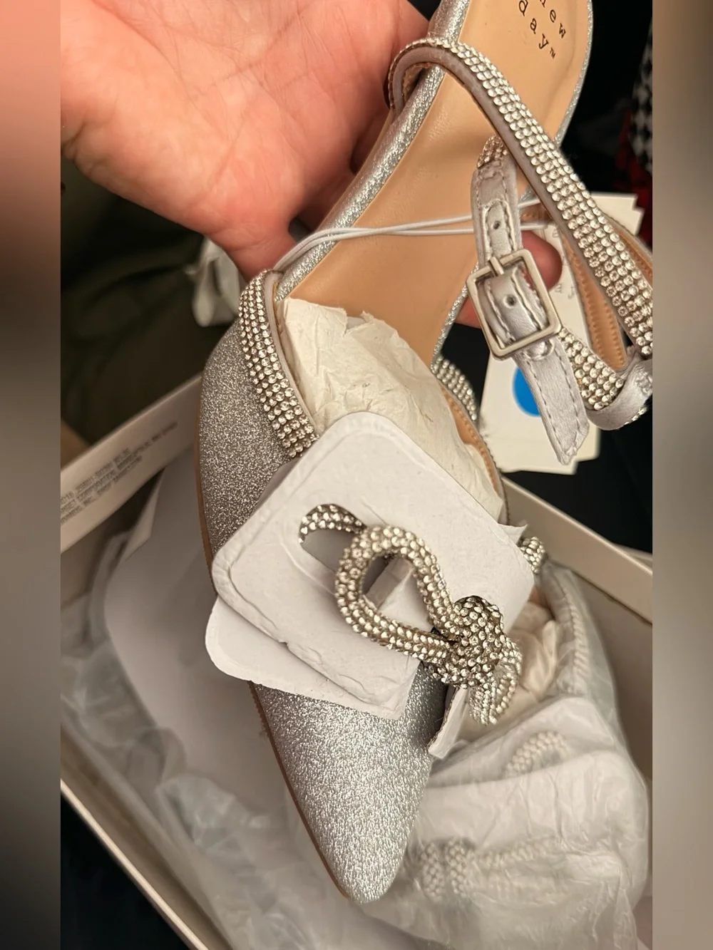 a new day Silver Glitter Pointed Toe Ankle Strap Flats size 7
